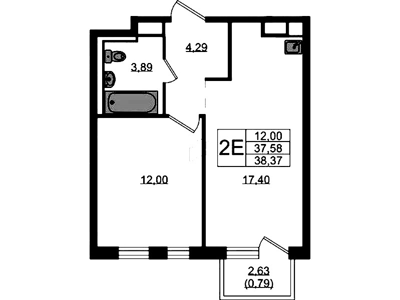 1-комнатная квартира 38.37 м², 4/12 эт., ЖК «Новые Лаврики»
